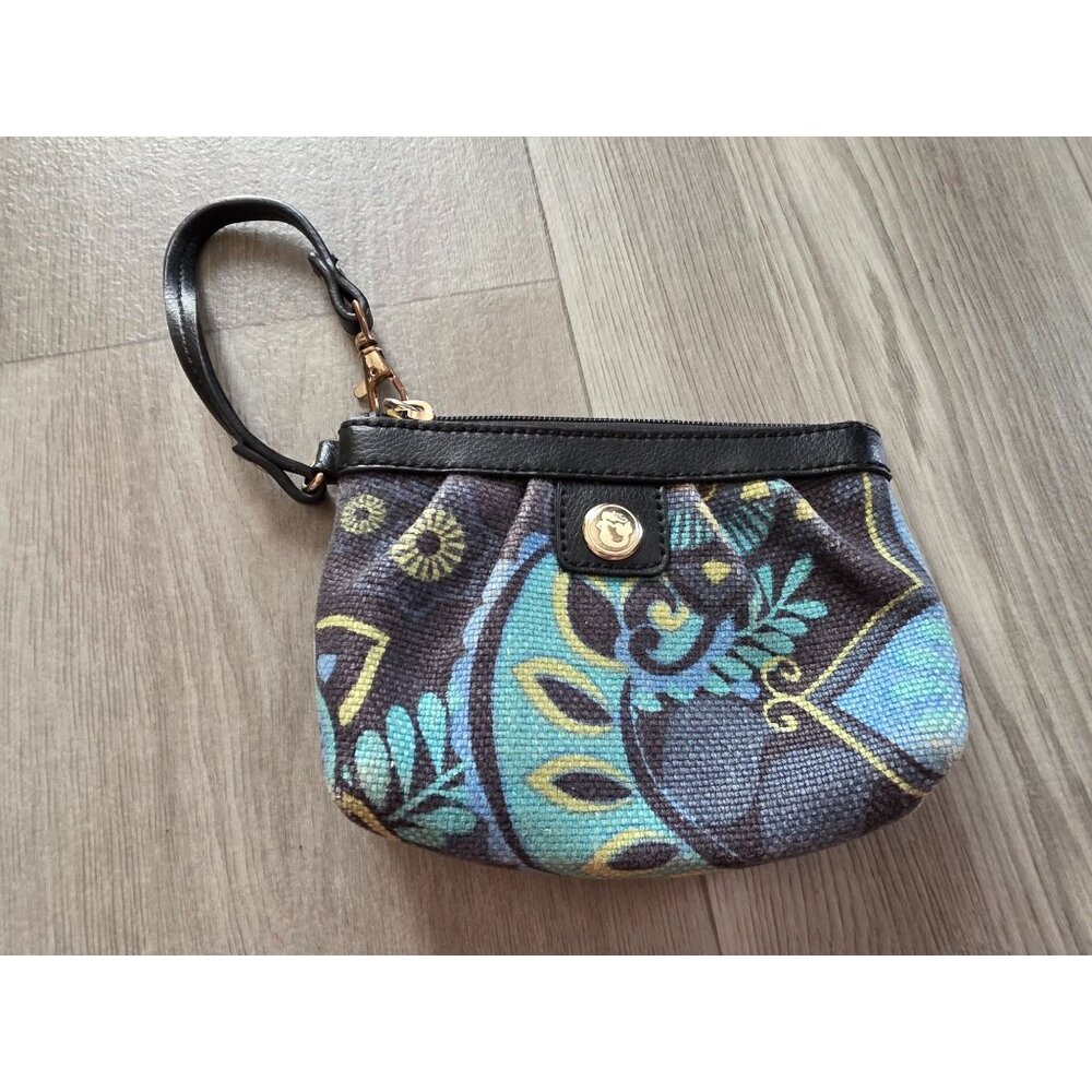 Spartina Natural Linen & Leather Wristlet With Patterned Design